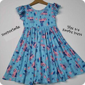 DotDotSmile Size 3/4t Empire Dress - NWT Holiday Cars with Trees Print